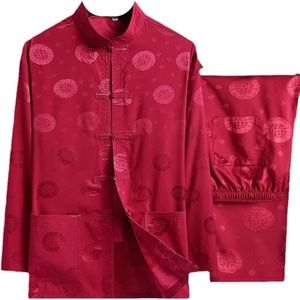 Red Vintage Mandarin Tang Hanfu Suit